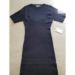 GOOD AMERICAN Short Sleeve Plaited Rib Mini Dress Midnight Navy Size 3/L